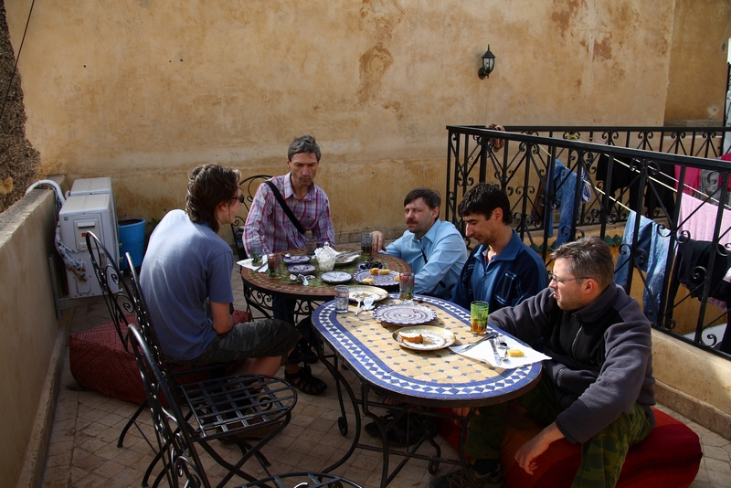 Morocco, Fes. Breakfast on the hotel roof.