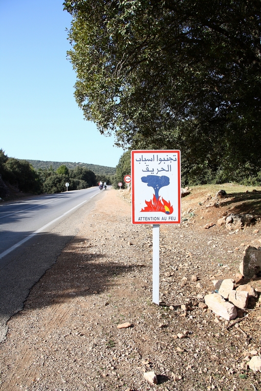 Morocco. Road to Ifrane. Sign - don't play with fire