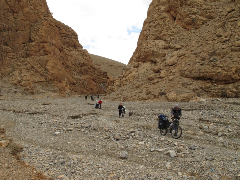 Morocco, Tamtetoucht. Bicycles on the dry stream canal
