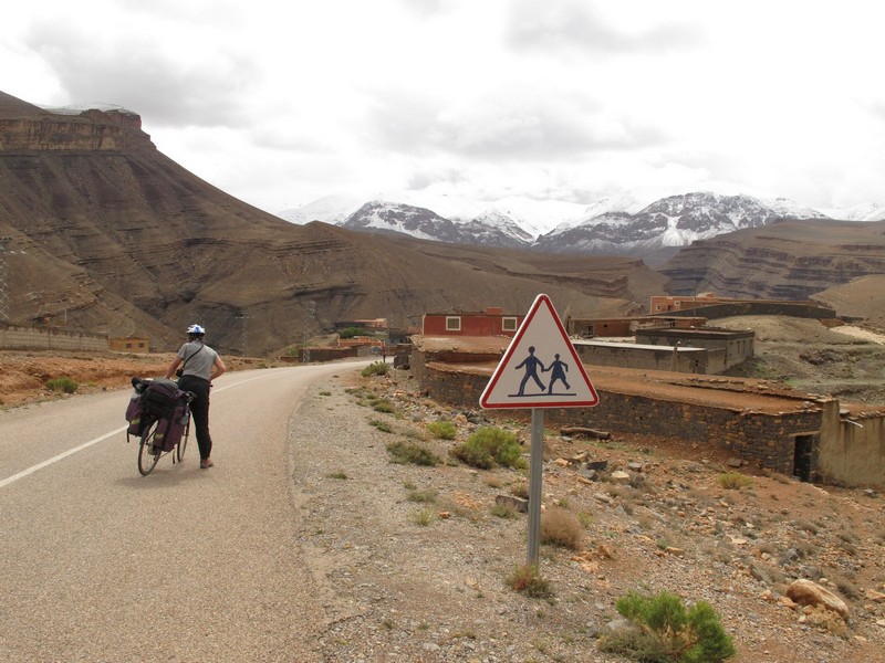 Morocco, Dades gorge. Beware children road sign