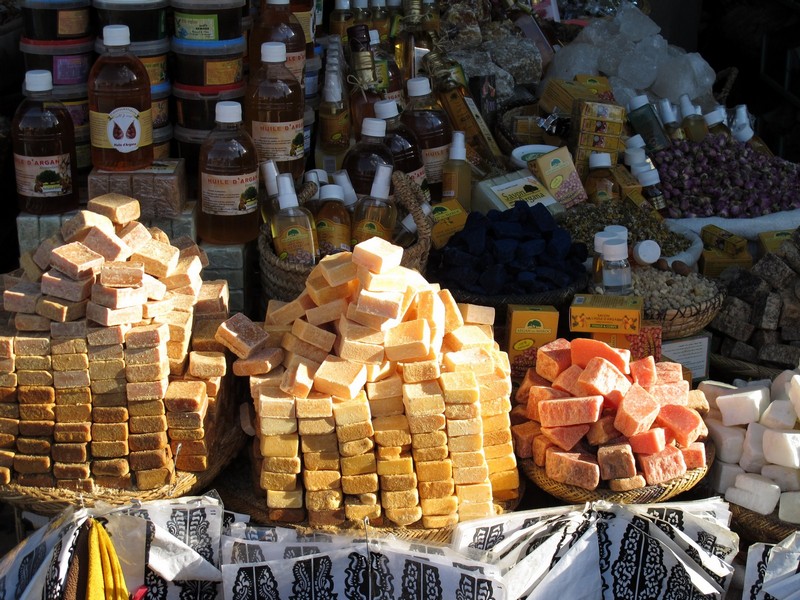 Morocco, Marrakesh. Argan soap and oil souvenirs