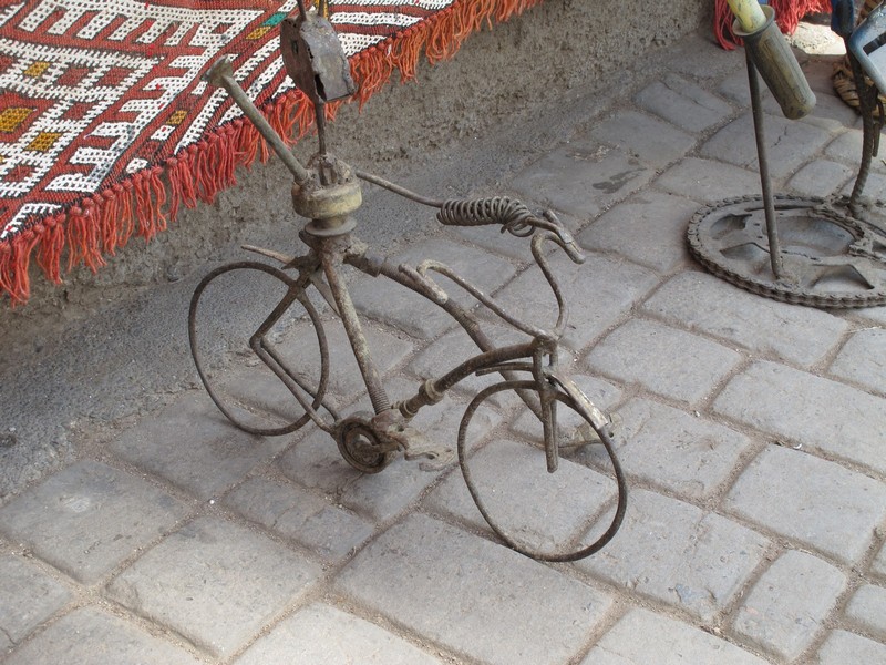 Morocco, Marrakesh. Bicycle model on market