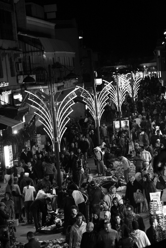 Morocco, Marrakesh. Night crowd street