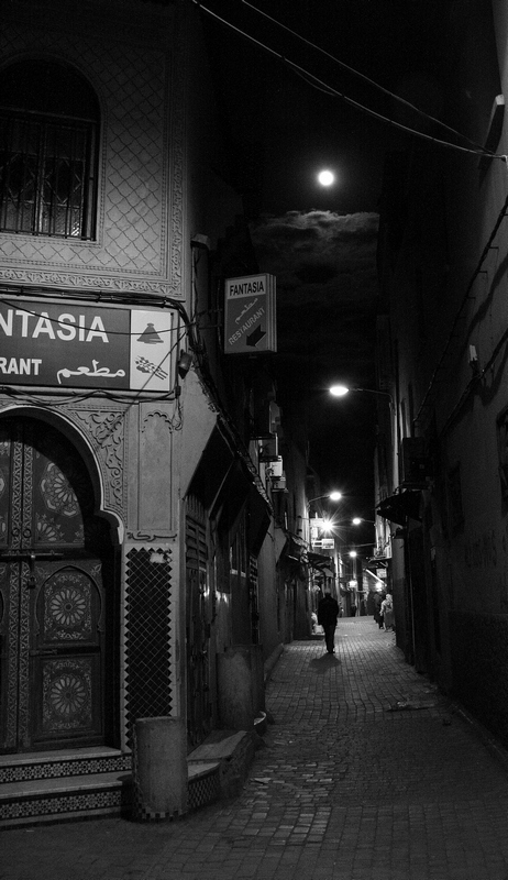 Morocco, Marrakesh. Calm night street in center