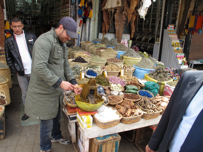 Morocco, Marrakesh. Spice shop on market