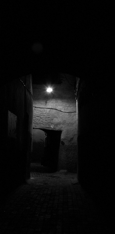 Morocco, Marrakesh. Night narrow street