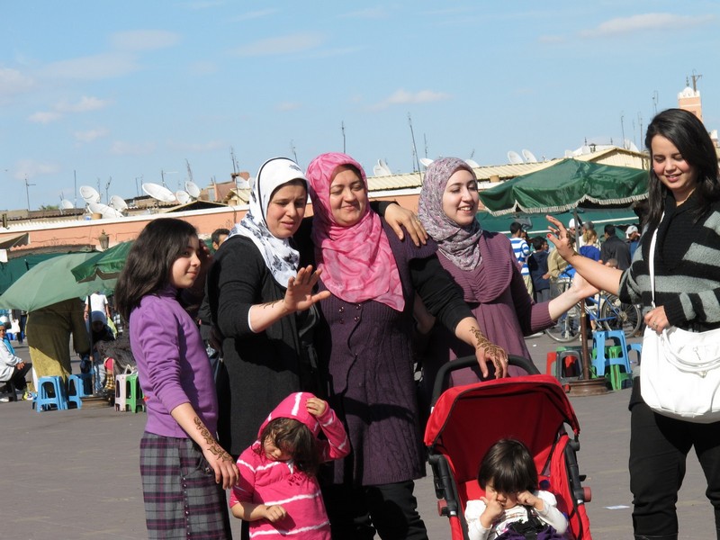 Morocco, Marrakesh. Women group on Jemaa el Fnaa