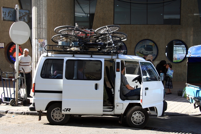 Morocco, Casablanca. Minibus loaded with bicycles