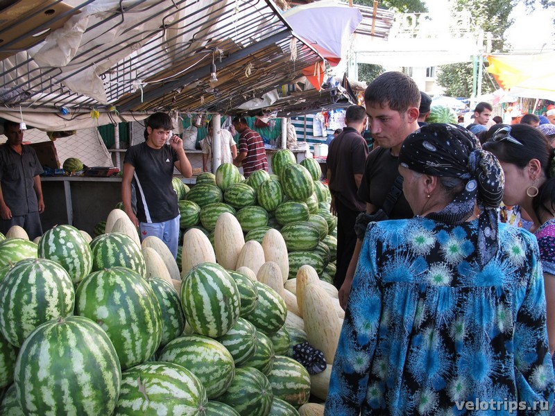Tajikistan, Dushanbe. Watermelons and melons on market