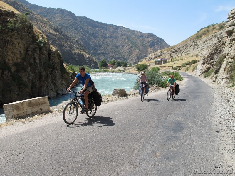 Tajikistan, Dushanbe. Bicycles along river.