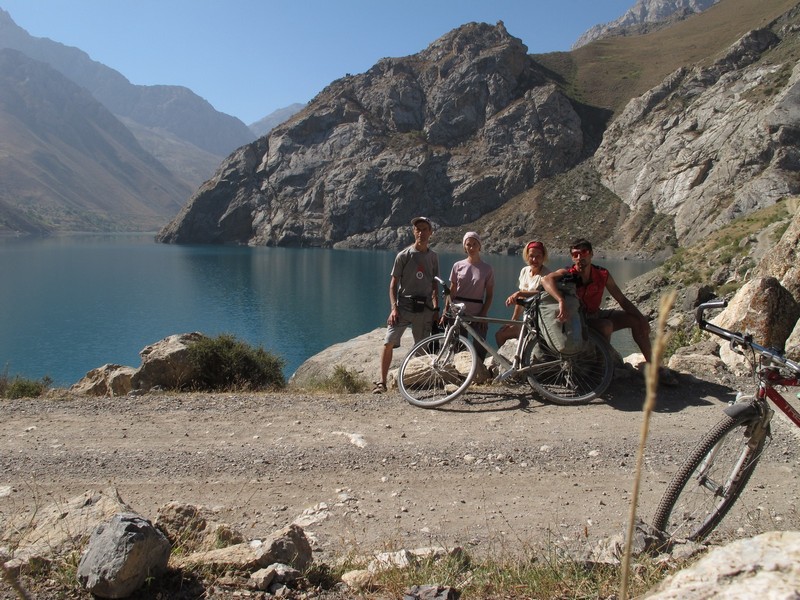 Marguzor lakes. Bicycle group on sixth lake