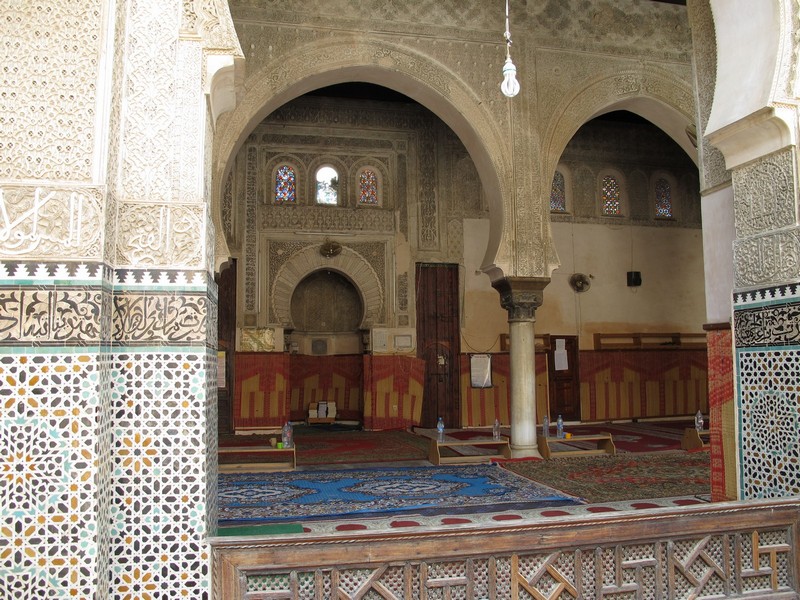 Morocco, Fez. Bou Inania madrasa classrooms.