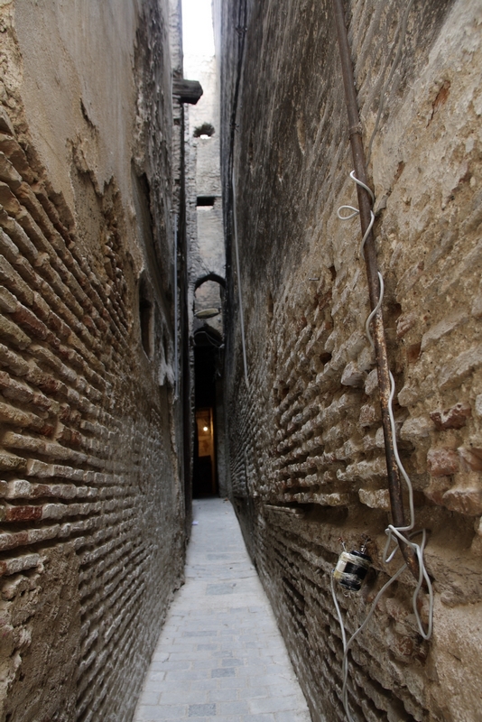 Morocco, Fes. Very narrow street in medina