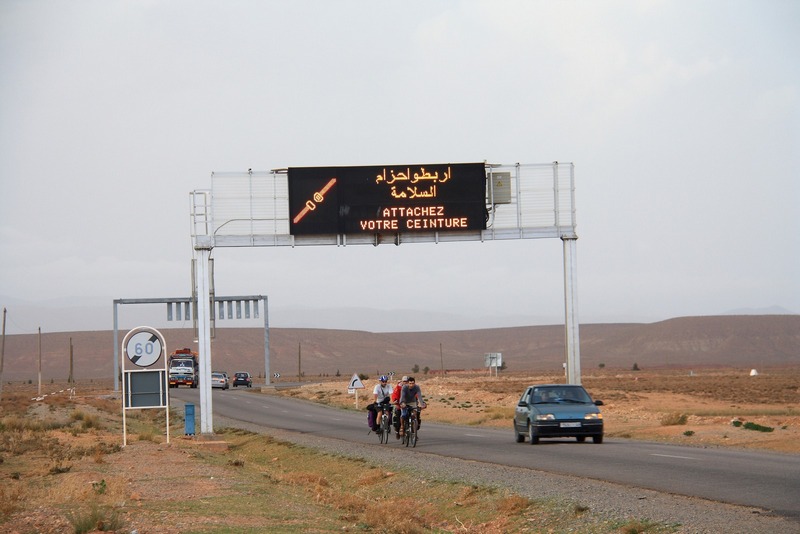 Morocco. Fast belts sign on the road
