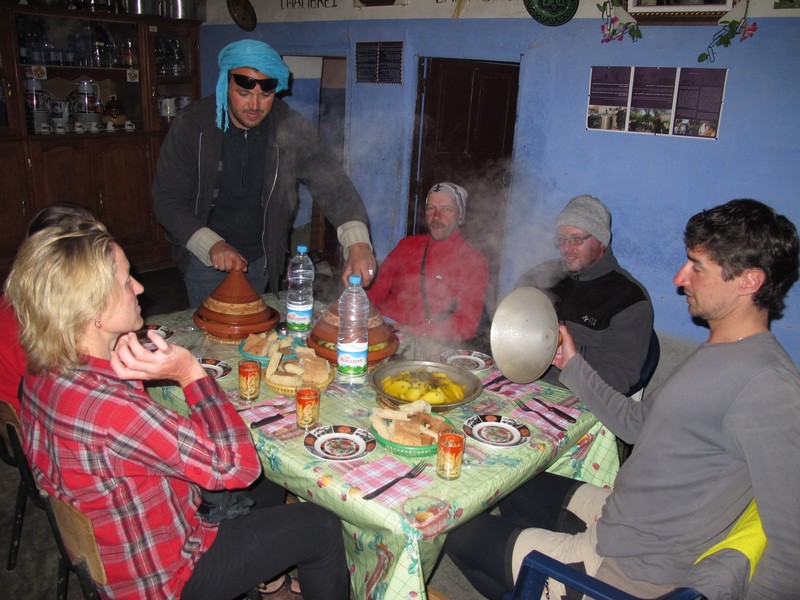 Morocco, Tagoudite. Eating tajin and kuskus.