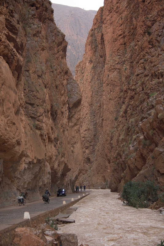 Morocco, Dades gorge. Narrow road and river