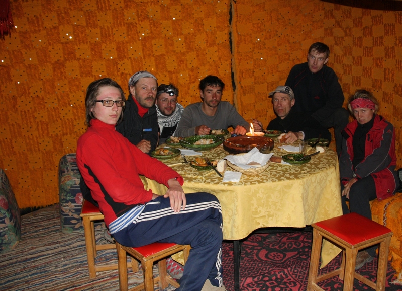Morocco, Merzouga. Restaurant inside nomad tent