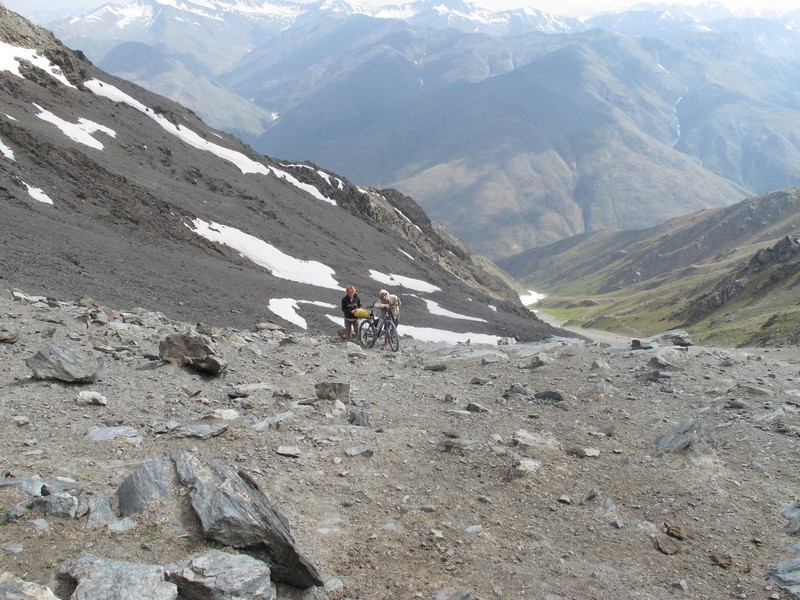 Tajikistan, Rost pass. Double pushing bicycle