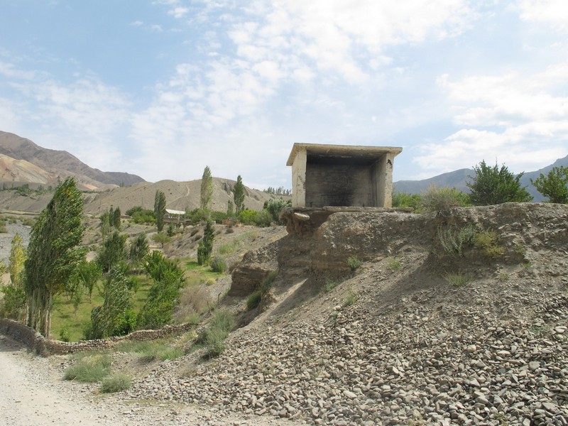 Tajikistan, Zeravshan river. Bus stop